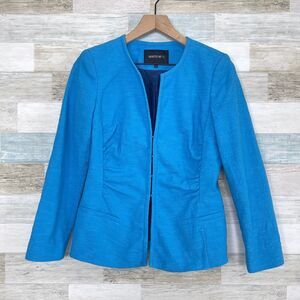 Lafayette 148 NY Textured Blazer Jacket Blue Ruched Cotton Stretch Womens 4